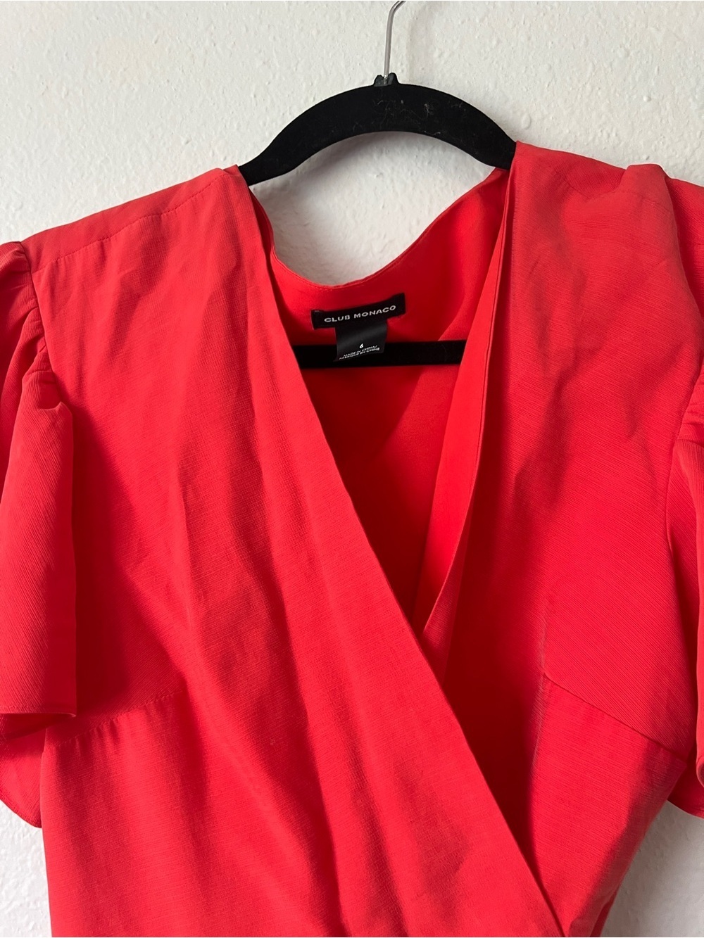 Club Monaco Geovanna Flutter Sleeve Red Wrap Dress - Picture 4 of 5